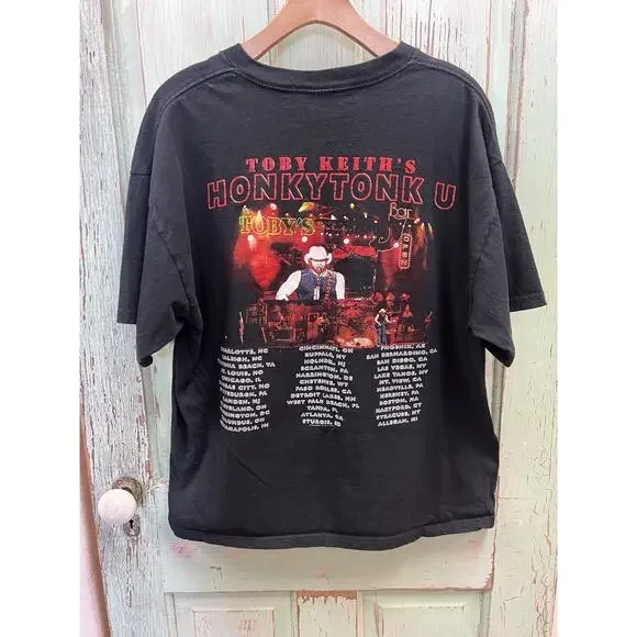Vintage 2005 TOBY KEITH Live Honky Tonk U Tour Black T Shirt Sz XL Knit in USA - Picture 4 of 4